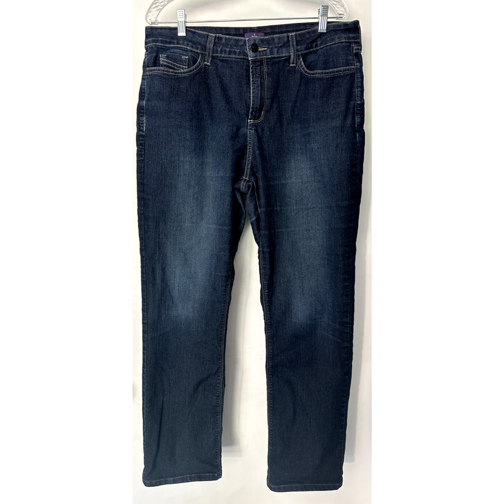 NYDJ Marilyn Straight Jeans Dark Blue Denim Slimming Stretch Womens Size 16